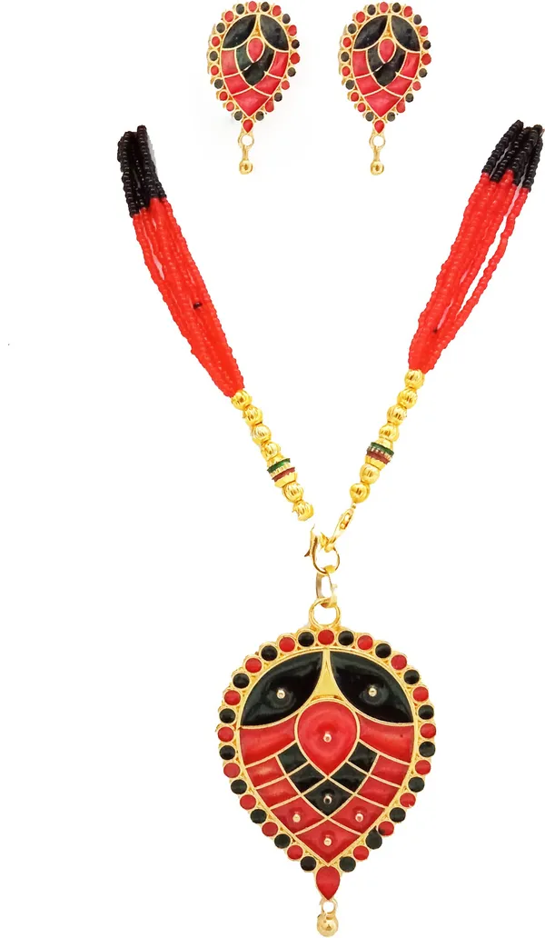 Assamese_Traditional_Red-Black_Colour_Dugdugi_Tassel_Jewellery_Set_For_Women